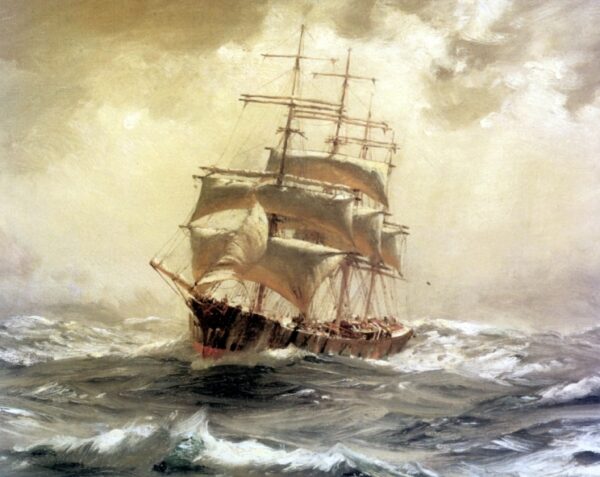 A Barque Running Before a Gale by Thomas Jacques Somerscales, hand-painted oil painting reproduction