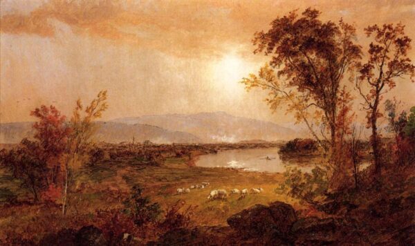 A Bend in the River by Jasper Francis Cropsey, hand-painted oil painting reproduction