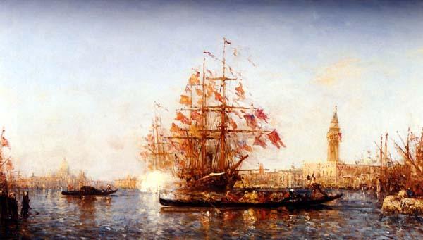 A Blast from the Cannon by Félix Ziem, hand-painted oil reproduction