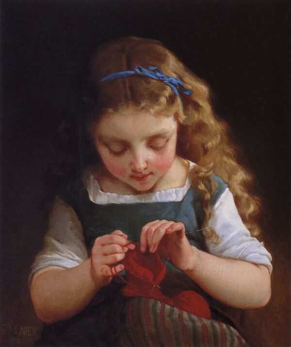 A Careful Stitch by Émile Munier, hand-painted oil painting reproduction