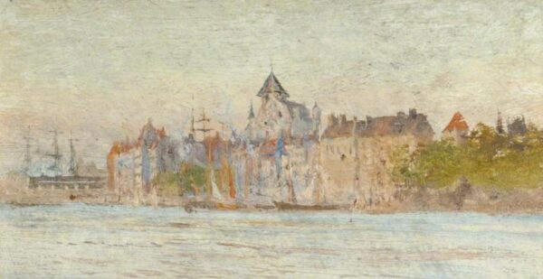 A Castle by a Lake by William Lionel Wyllie, hand-painted oil painting reproduction