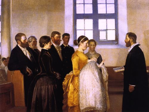 A Christening by Michael Peter Ancher, hand-painted oil reproduction