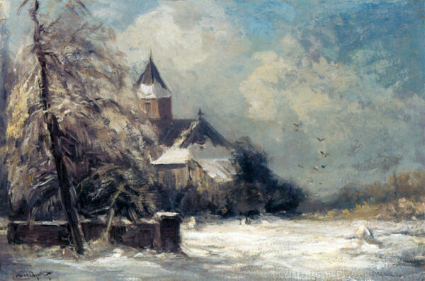 A Church In A Snow Covered Landscape by Louis Apol, hand-painted oil painting reproduction