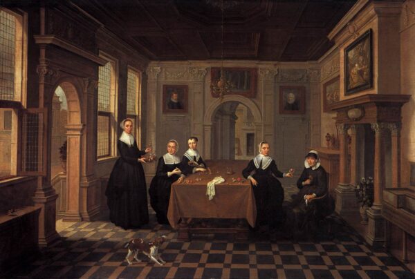 A Company in an Interior by Bartholomeus van Bassen, hand-painted oil painting reproduction