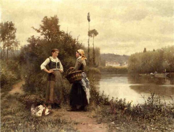 A Conversation by Daniel Ridgway Knight, hand-painted oil painting reproduction