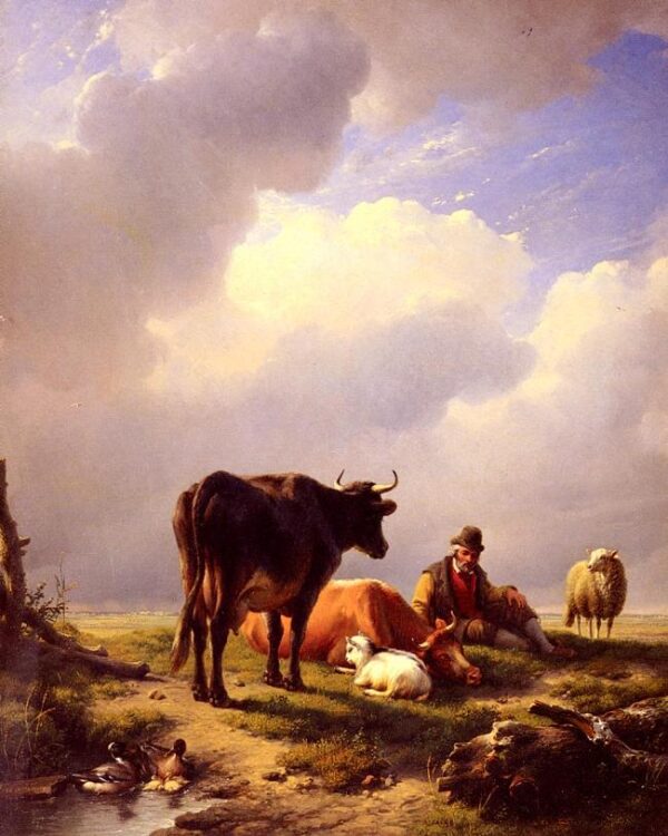 A Farmer At Rest With His Stock by Eugène Verboeckhoven, hand-painted oil painting reproduction