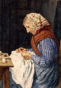 A Farmer’s Wife Sewing by Albert Anker, hand-painted oil painting reproduction