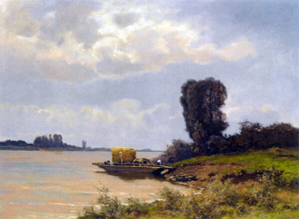 A Ferry In A Summer Landscape by Louis Apol, hand-painted oil painting reproduction