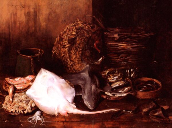 A Fishmarket in Venice by William Merritt Chase, hand-painted oil painting reproduction