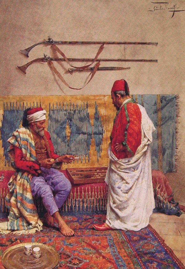 A Game of Backgammon by Giulio Rosati, hand-painted oil painting reproduction