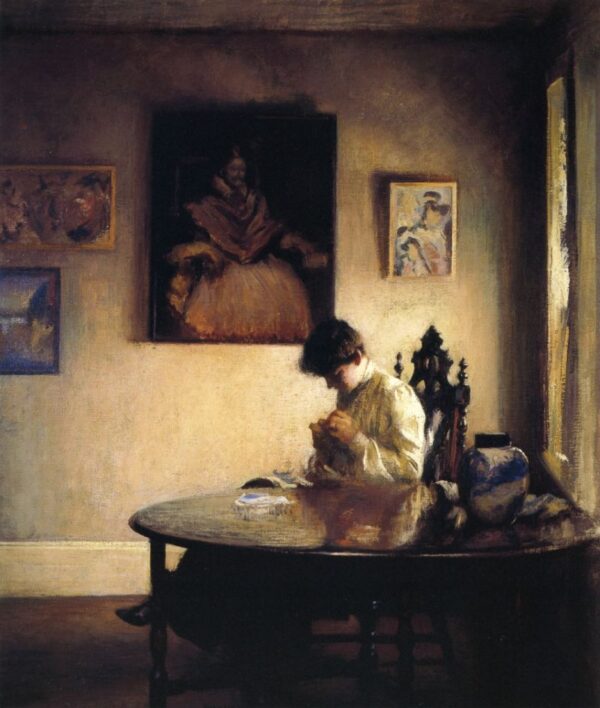 A Girl Crocheting by Edmund Tarbell, hand-painted oil painting reproduction