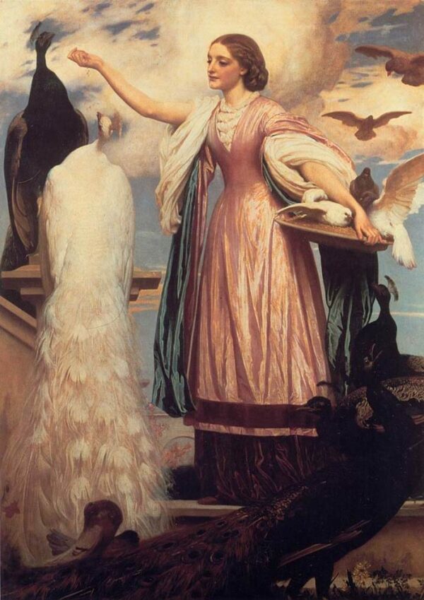 A Girl Feeding Peacocks by Lord Frederick Leighton, hand-painted oil painting reproduction
