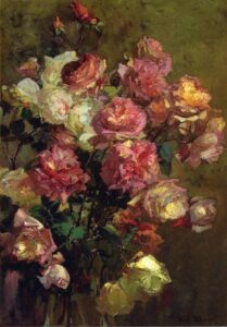 A Glass Vase full of Roses by Franz Bischoff, hand-painted oil painting reproduction