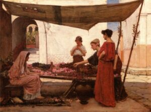A Grecian Flower Market by John William Waterhouse, hand-painted oil painting reproduction