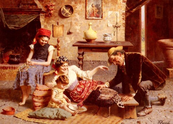 A Happy Family by Eugenio Zampighi, hand-painted oil painting reproduction