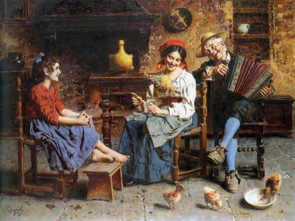 A Happy Tune by Eugenio Zampighi, hand-painted oil painting reproduction