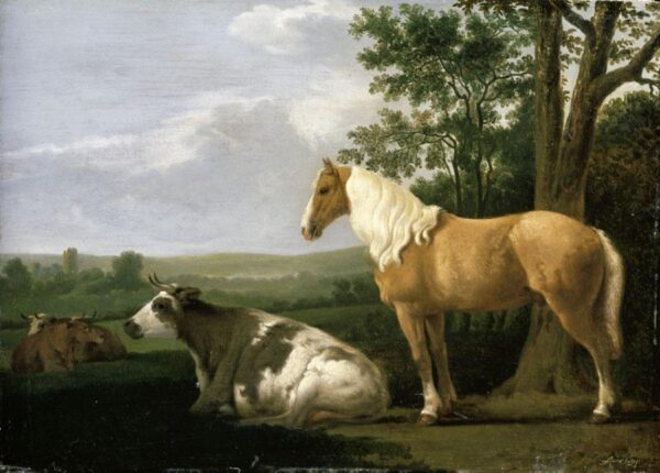 A Horse and Cows in a Landscape by Abraham van Calraet, hand-painted oil painting reproduction
