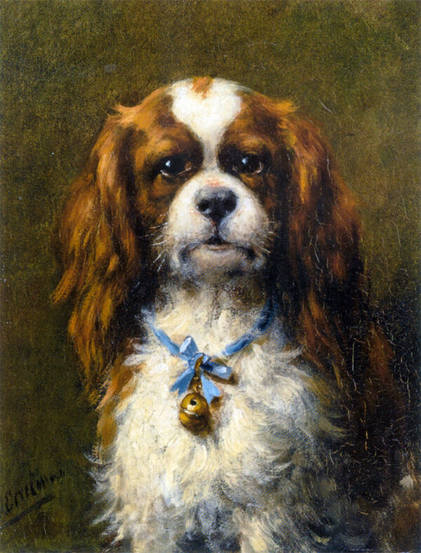 A King Charles Spaniel with a Blue Ribbon by Otto Eerelman, hand-painted oil painting reproduction