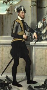 A Knight with his Jousting Helmet by Giovanni Battista Moroni, hand-painted oil painting reproduction