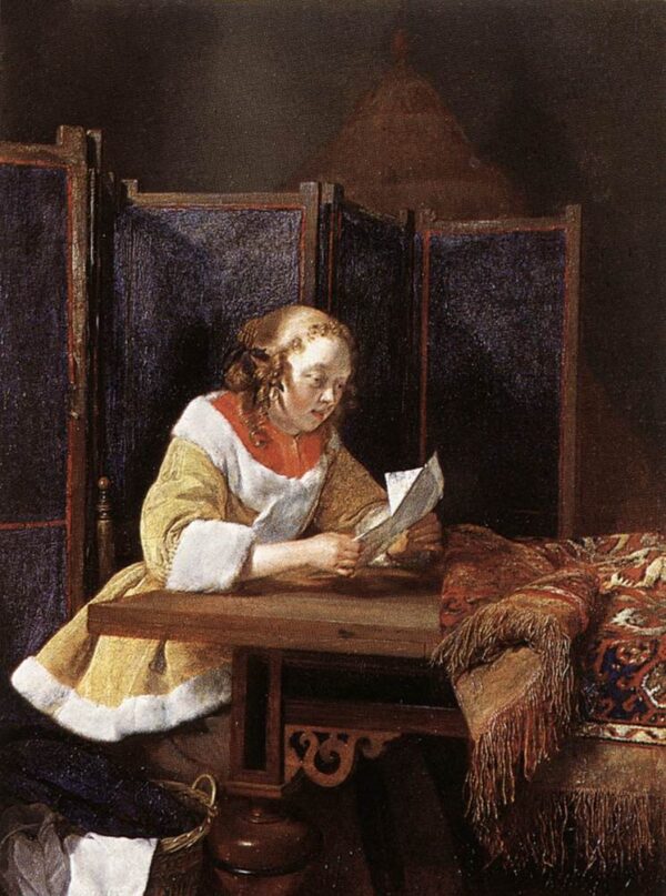 A Lady Reading a Letter by Gerard ter Borch, hand-painted oil painting reproduction