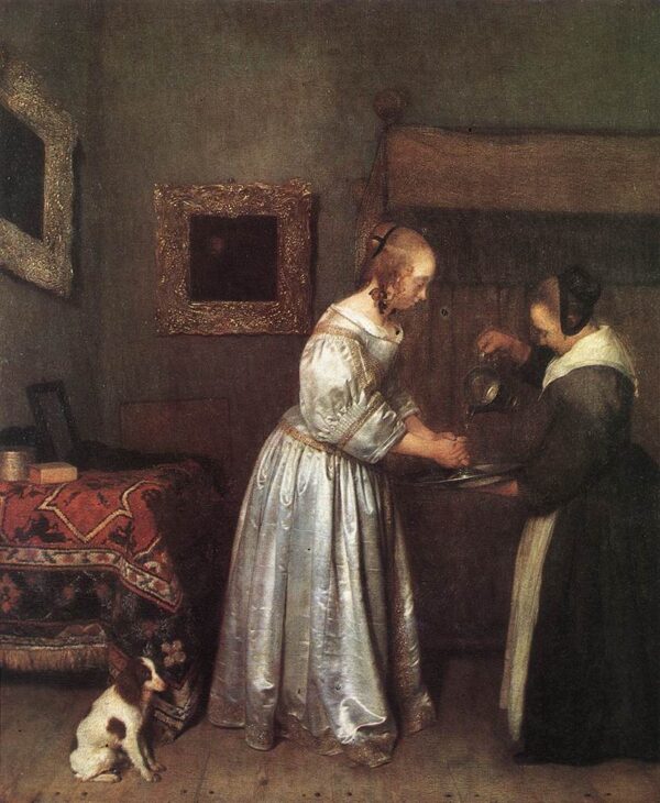 A Lady Washing Her Hands by Gerard ter Borch, hand-painted oil painting reproduction