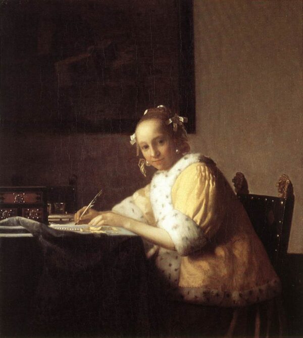 A Lady Writing a Letter by Johannes Vermeer, hand-painted oil painting reproduction
