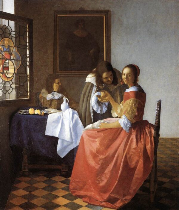A Lady and Two Gentlemen by Johannes Vermeer, hand-painted oil painting reproduction