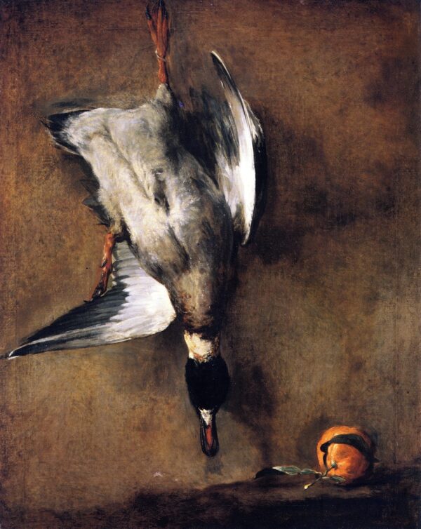 A Mallard Drake Hanging on a Wall and a Seville Orange by Jean-Baptiste-Siméon Chardin, hand-painted oil painting reproduction