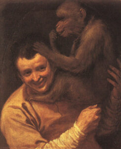 A Man With A Monkey by Annibale Carracci, hand-painted oil painting reproduction