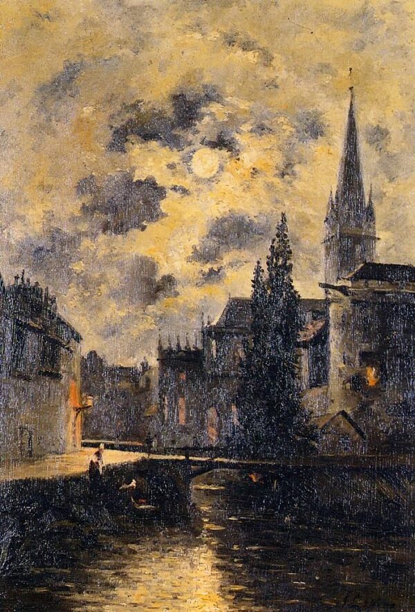 A Moonlit Canal by Stanislas Lépine, hand-painted oil painting reproduction