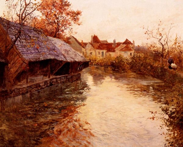 A Morning River Scene by Fritz Thaulow, hand-painted oil painting reproduction