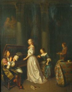 A Music Lesson by Caspar Netscher, hand-painted oil painting reproduction