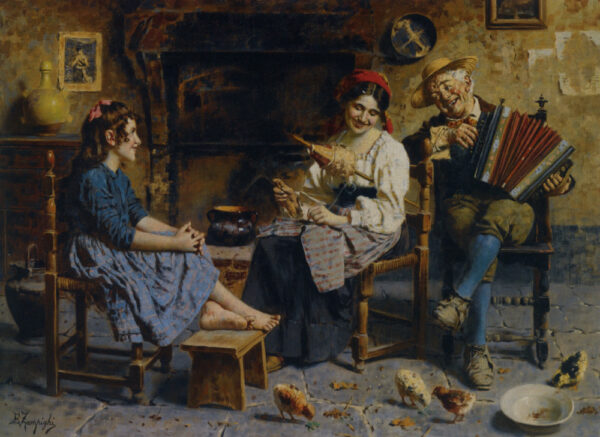 A Musical Serenade by Eugenio Zampighi, hand-painted oil painting reproduction