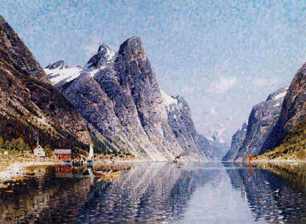A Norwegian Fjord Scene by Adelsteen Normann, hand-painted oil painting reproduction