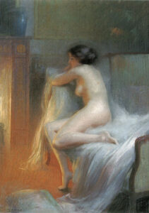 A Nude Reclining by the Fire by Delphin Enjolras, hand-painted oil painting reproduction