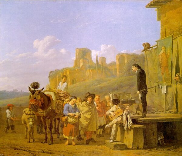 A Party of Charlatans in an Italian Landscape by Karel Dujardin, hand-painted oil painting reproduction
