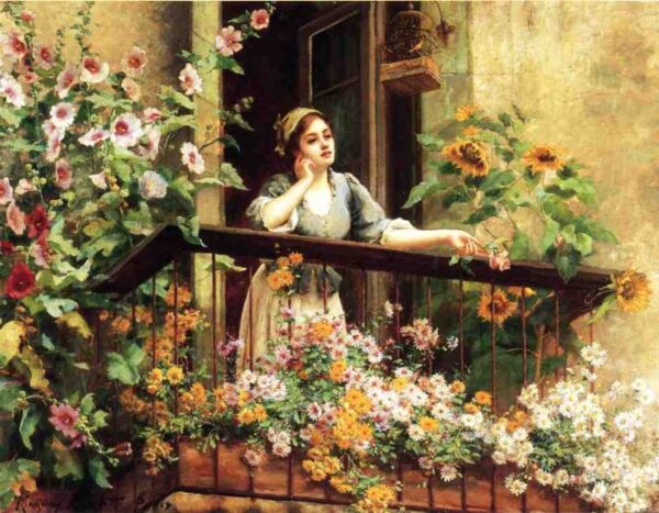 A Pensive Moment by Daniel Ridgway Knight, hand-painted oil painting reproduction