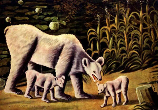 A Polar Bear With Cubs by Niko Pirosmani, hand-painted oil painting reproduction