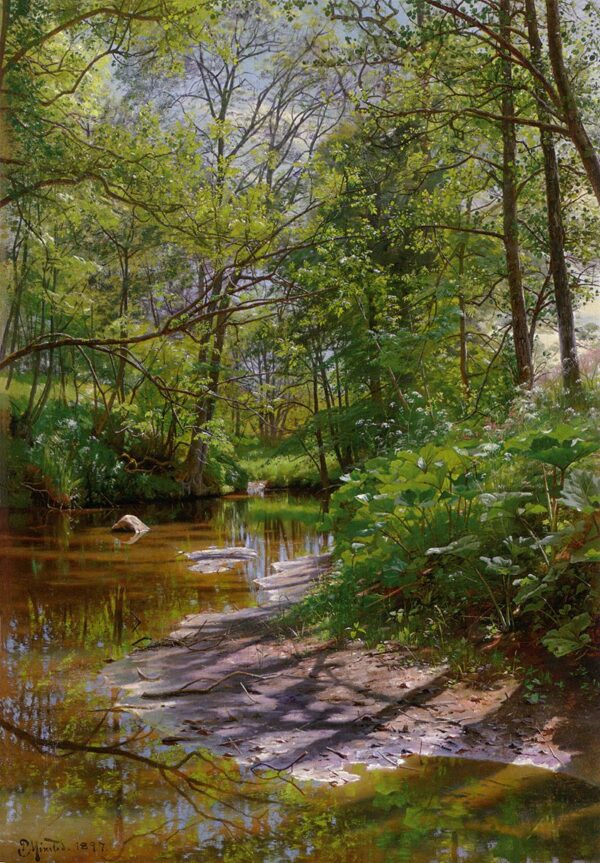 A River Landscape by Peder Mørk Mønsted, hand-painted oil painting reproduction
