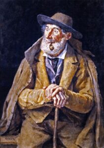 A Seated Farmer with a Pipe by Albert Anker, hand-painted oil painting reproduction