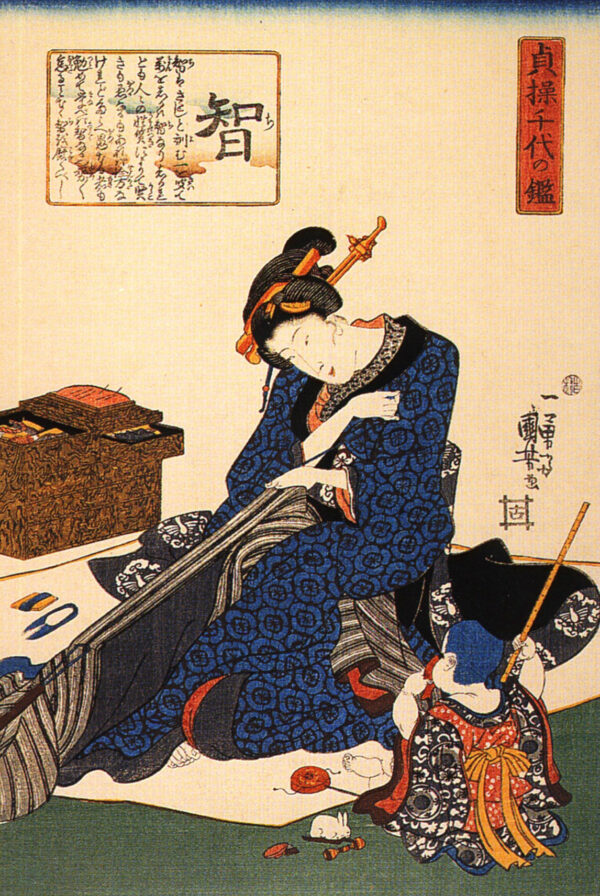 A Seated Woman Sewing a Kimono by Utagawa Kuniyoshi, hand-painted oil painting reproduction