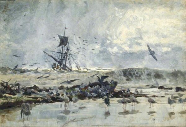 A Ship and Seabirds near the Coast by William Lionel Wyllie, hand-painted oil painting reproduction