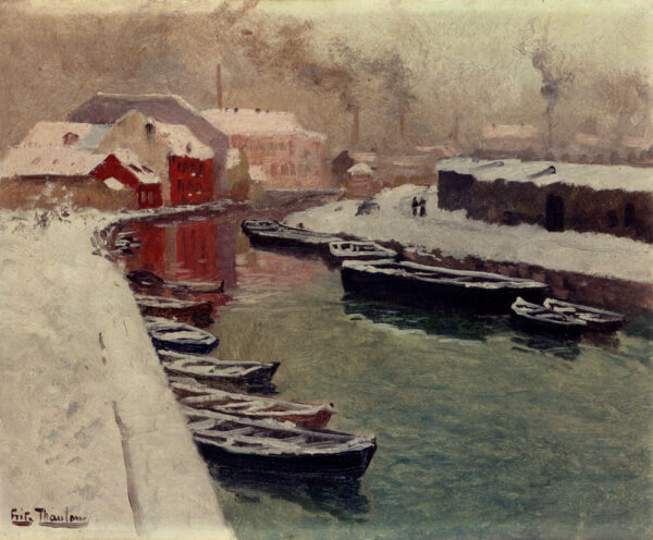 A Snowy Harbor View by Fritz Thaulow, hand-painted oil painting reproduction
