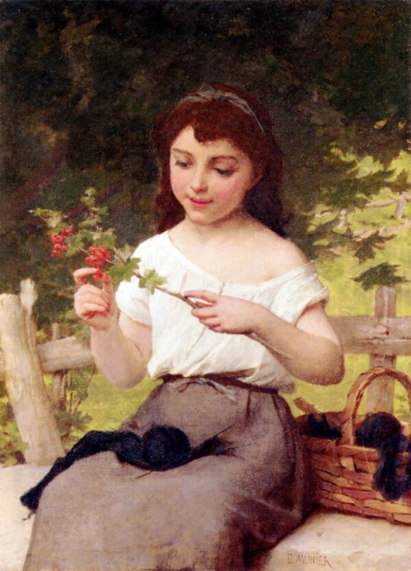 A Sprig of Berries by Émile Munier, hand-painted oil painting reproduction