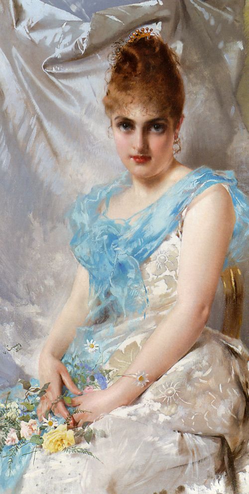 A Spring Beauty by Vittorio Corcos, hand-painted oil reproduction