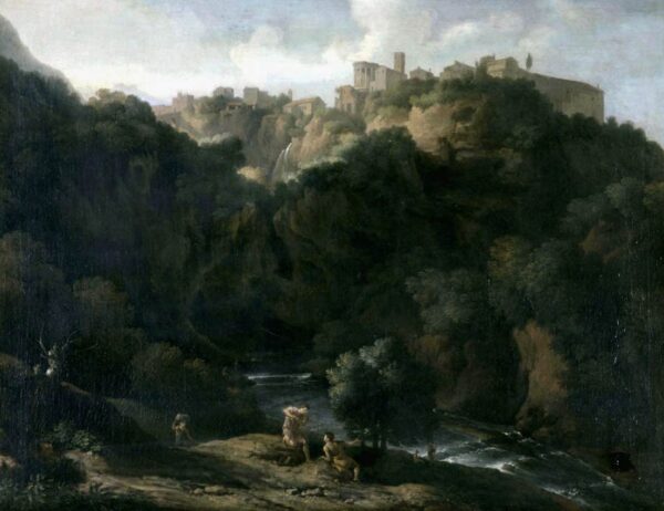 A View of Tivoli, with the Teverone Flowing Beneath by Gaspard Dughet, hand-painted oil painting reproduction