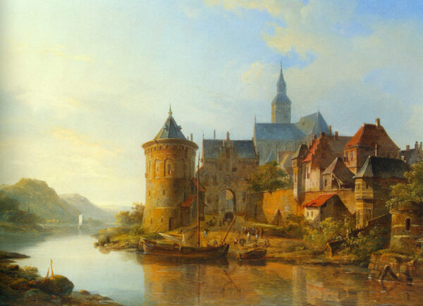 A View of a Town along the Rhine by Cornelis Springer, hand-painted oil painting reproduction
