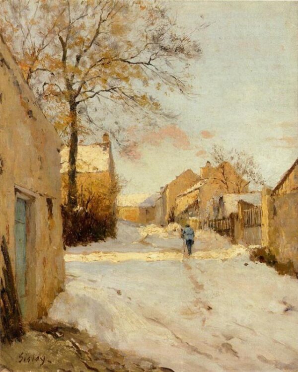 A Village Street in Winter by Alfred Sisley, hand-painted oil painting reproduction