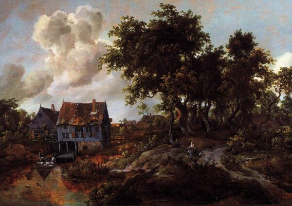 A Watermill Beside a Woody Lane by Meyndert Hobbema, hand-painted oil painting reproduction