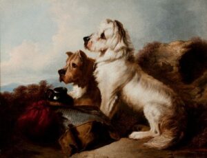 A West Highland White and a Skye Terrier Guarding the Days Bag by Richard Ansdell, hand-painted oil painting reproduction